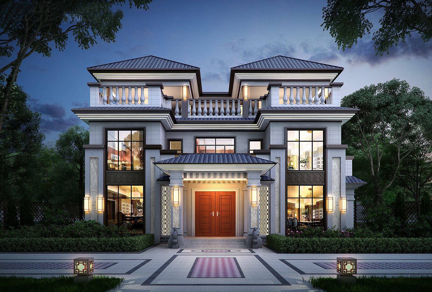 新中式风格三层轻钢别墅